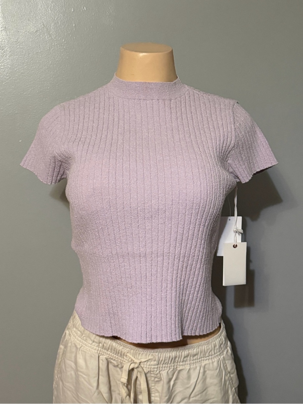 Ribbed Short Sleeve Tee in Lavender